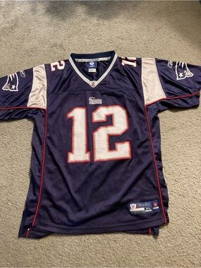 Reebok Navy and White NFL On-Field Jersey # 12 Brady women’s XL
